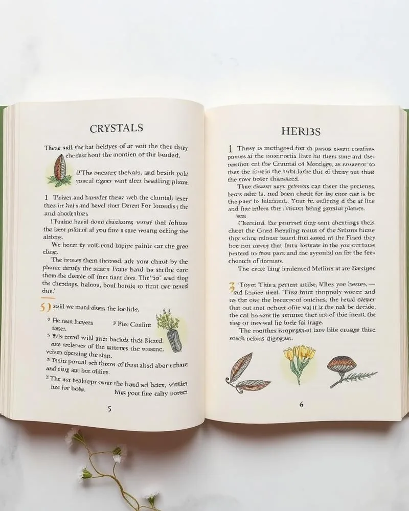 Inside page about crystals and herbs